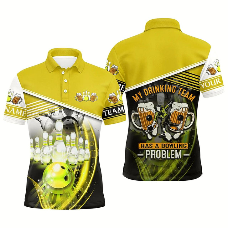 Goofygear Mens Polo Bowling Shirts Custom My Drinking Team Has A Bowling Problem Team League Jerseys Yellow