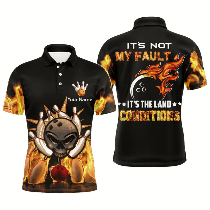 Goofygear Skull Flame Polo Bowling Shirt For Men, Funny Custom Bowlers Jersey Short Sleeve