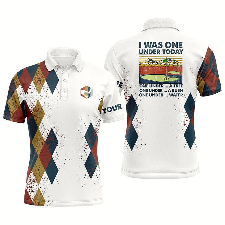 Goofygear Funny Mens Golf Polos Shirts Custom Name I Was One Under Today, One Under A Tree, Bush And Water Style 2
