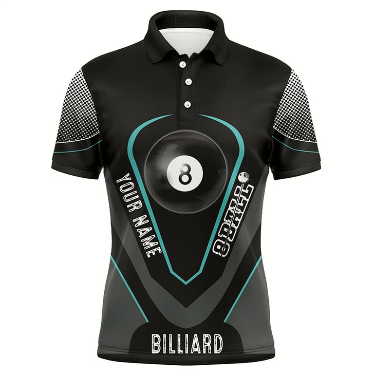 Goofygear Personalized Style Black Blue 8 Ball Billiard 3D Polo Shirts For Men, Custom 8 Ball Pool Jerseys