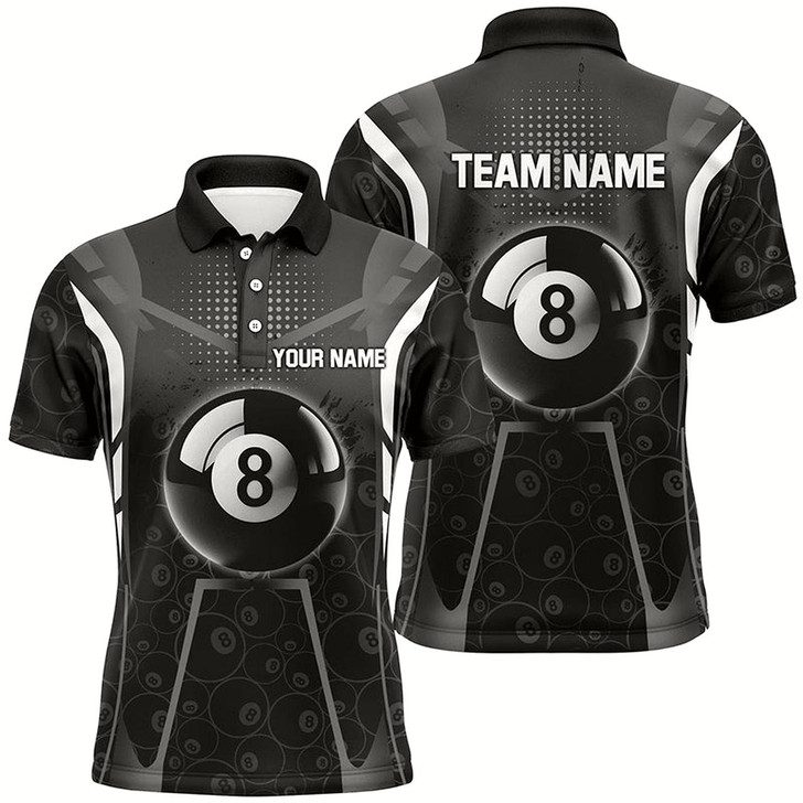 Goofygear Personalized White Black 8 Ball Billiard 3D Polo Shirts For Men, Custom 8 Ball Pool Pattern Jerseys