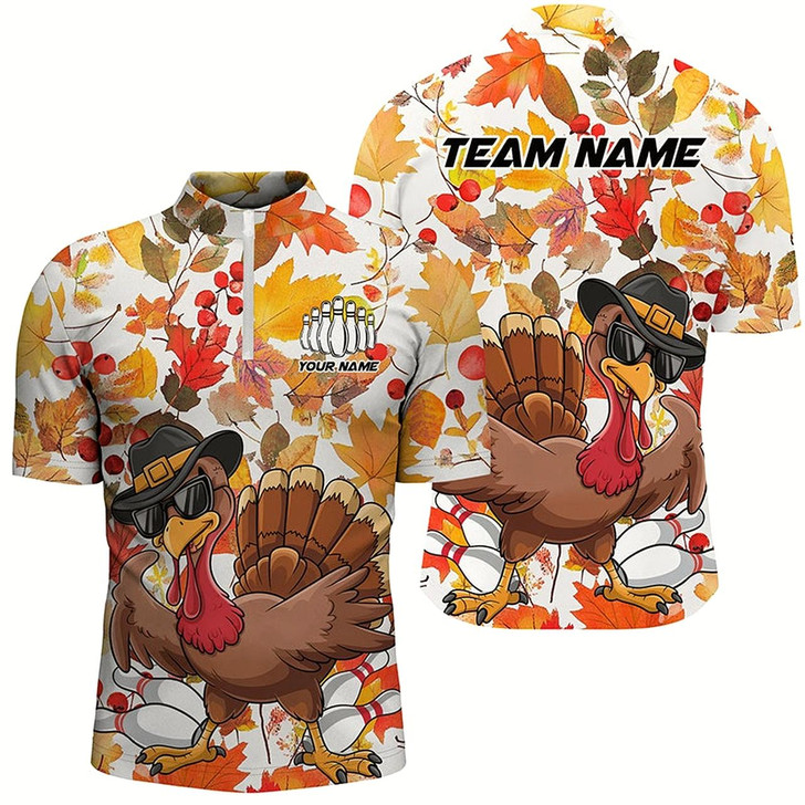 Goofygear Custom Funny Turkey Bowling Shirts For Men, Thanksgiving Bowling Team Shirt Bowler Outfits Style 1