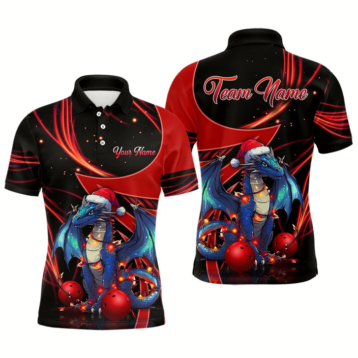 Goofygear Black And Red Dragon Christmas Custom Bowling Shirt For Men Personalized Bowling Team Jerseys