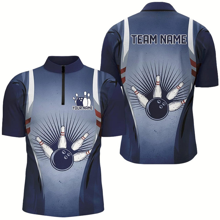 Goofygear Navy Blue Custom Vintage Bowling Shirts For Men, Classic Bowling Team Shirt Bowler Outfits