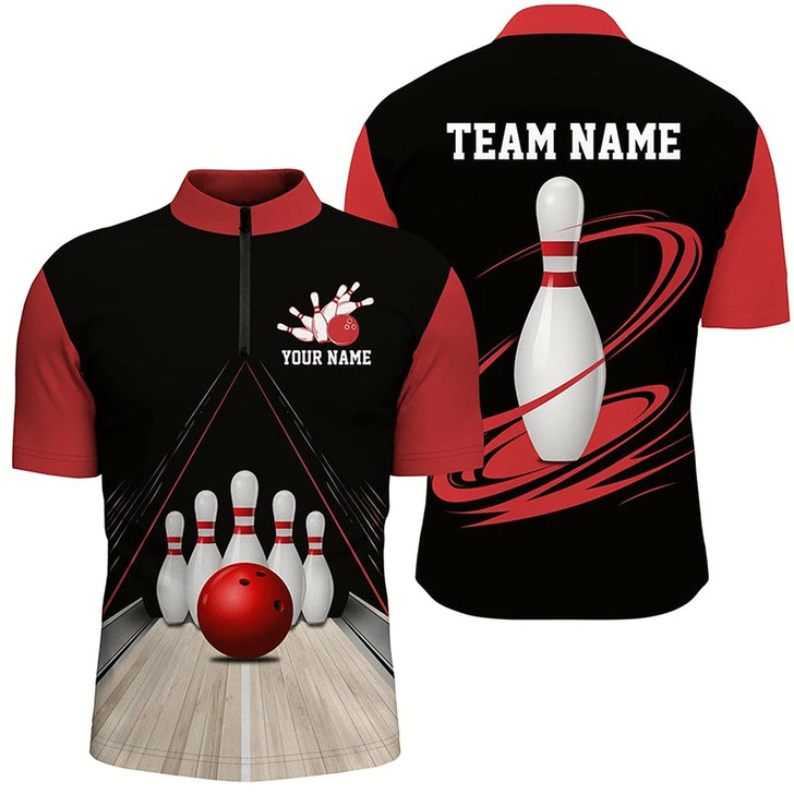 Goofygear Classic Black And Red Custom Bowling Shirts For Men, Bowling Lane Vintage Bowling Team Shirt
