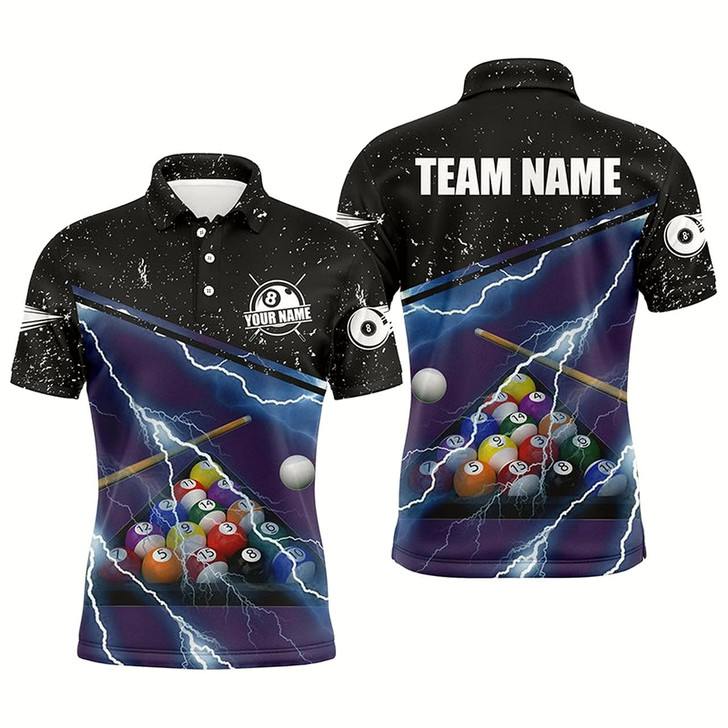 Goofygear Personalized Thunder Lighting Purple Black Billiard Balls 3D Polo Shirts For Men, Billiards Jerseys