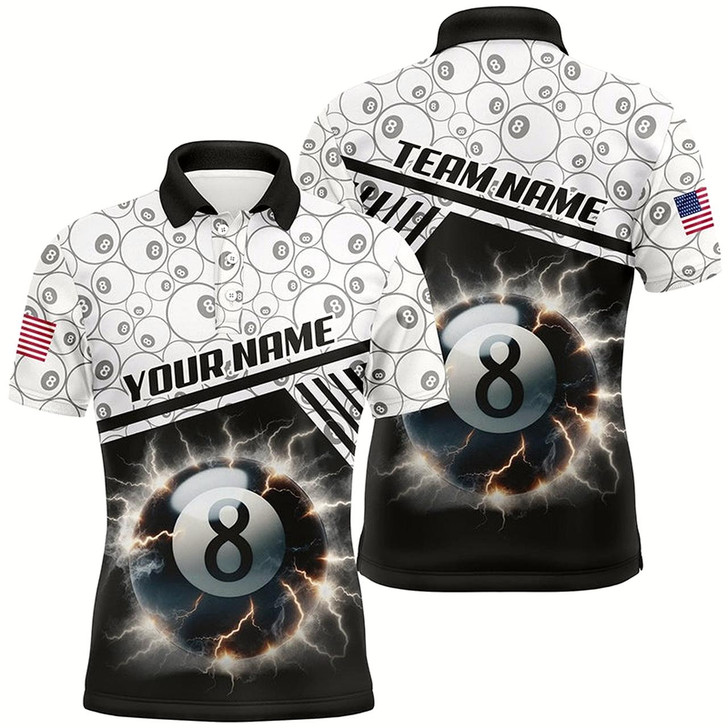 Goofygear Personalized Thunder Lighting 8 Ball Billiard 3D Polo Shirts For Men, Custom 8 Ball Pool Jerseys