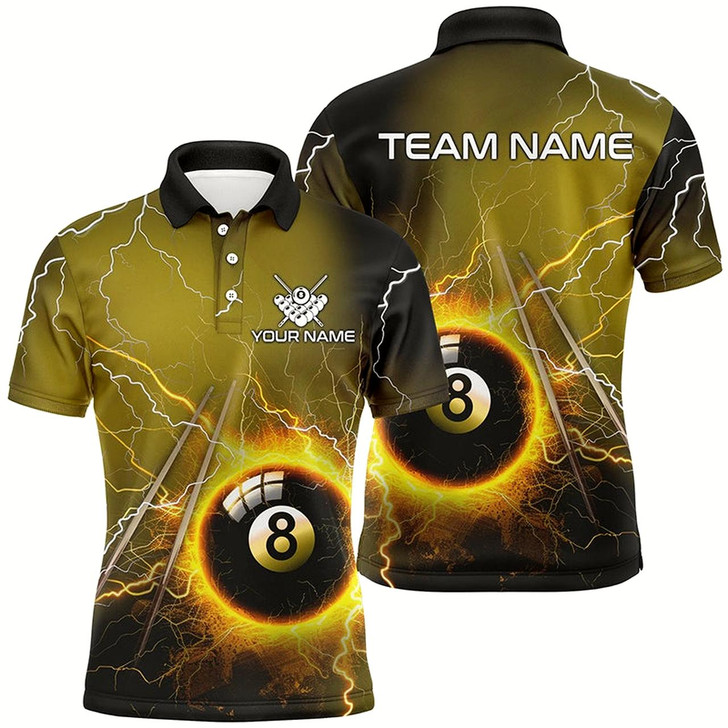 Goofygear Personalized Thunder Lighting Yellow 8 Ball Billiard Polo Shirts For Men Custom 8 Ball Pool Jerseys Style 2