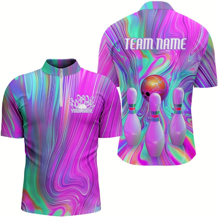 Goofygear Custom Colorful Bowling Shirts For Men, Galaxy Colors Bowling Team Shirt Bowler Outfits