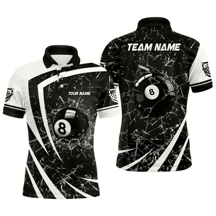 Goofygear Personalized White Black Glass Break 8 Ball Billiard 3D Polo Shirts For Men 8 Ball Pool Jerseys