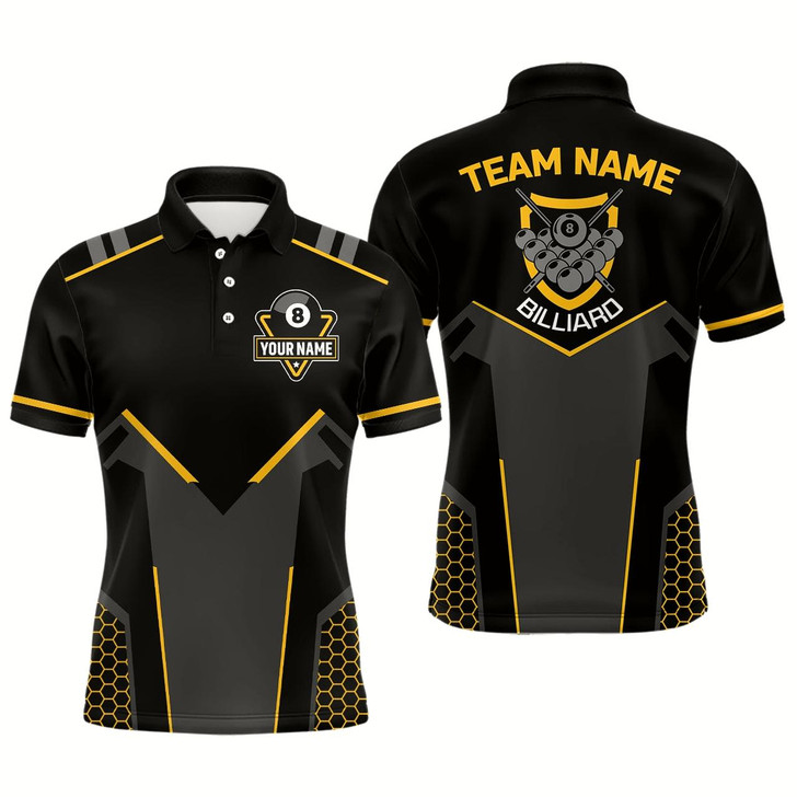 Goofygear Personalized Style Black Yellow 8 Ball Billiard 3D Polo Shirts For Men, 8 Ball Pool Team Jerseys