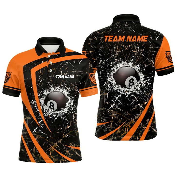Goofygear Personalized Orange Glass Break 8 Ball Billiard 3D Polo Shirts For Men, Custom 8 Ball Pool Jerseys Style 3