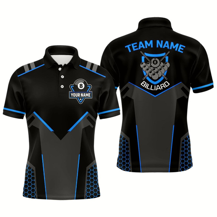 Goofygear Personalized Style Black Blue 8 Ball Billiard 3D Polo Shirts For Men, 8 Ball Pool Team Jerseys Style 1