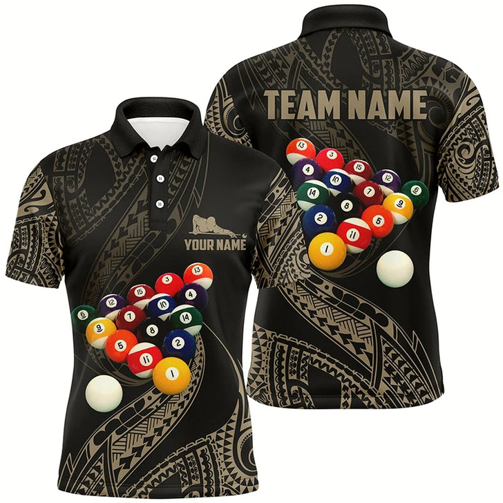 Goofygear Personalized Tribal Pattern Billiard Polo Shirts For Men, Custom Player Billiards Pool Jerseys