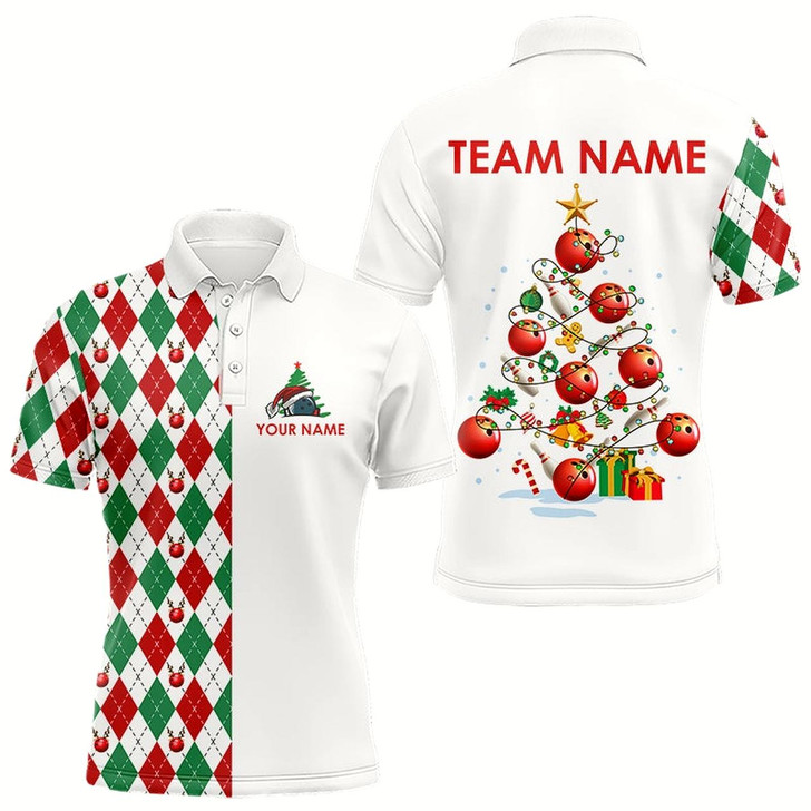 Goofygear Christmas Tree Bowling Shirts For Men Custom Red, White, Green Argyle Pattern Bowling Team Jerseys