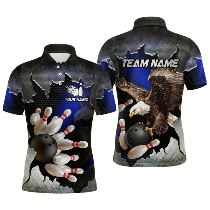 Goofygear Custom Eagle Blue Bowling Shirt For Men Team Eagle Bowling Jersey Shirts