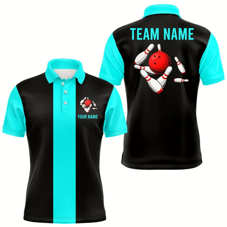 Goofygear Personalized Cyan Blue And Black Retro Bowling Shirts For Men Custom Vintage Bowling Team Jerseys Style 1
