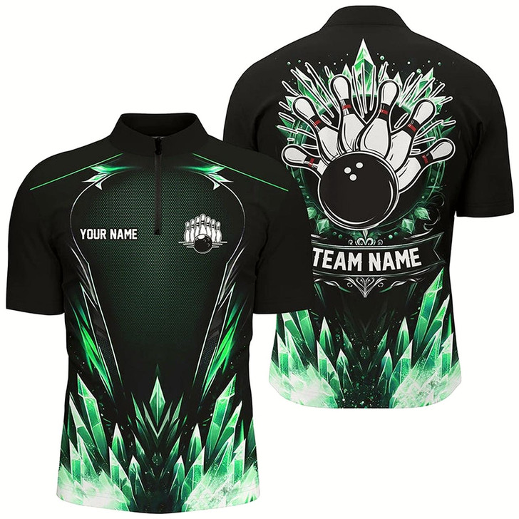 Goofygear Personalized Icy Green Ice Bowling Team Shirts For Men Custom Black Bowling Gifts For Bowlers