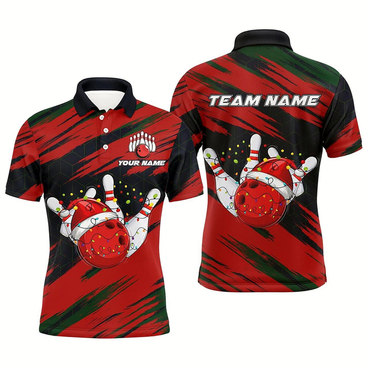 Goofygear Red Camo Christmas Bowling Ball And Pins Shirts For Men Custom Bowling Team Jerseys Xmas Outfits Style 1