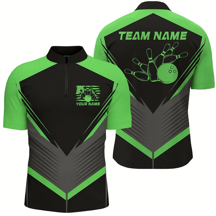 Goofygear Black And Green Custom Vintage Bowling Shirts For Men, Classic Bowling League Shirt For Team