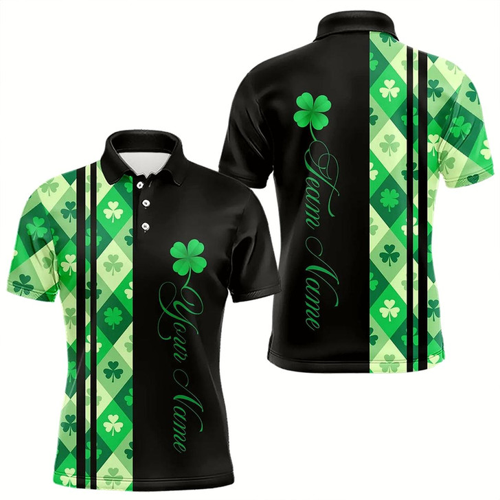 Goofygear Black And Green Argyle Clover Pattern Men Bowling Shirts Custom St Patrick Day Bowling Team Jersey