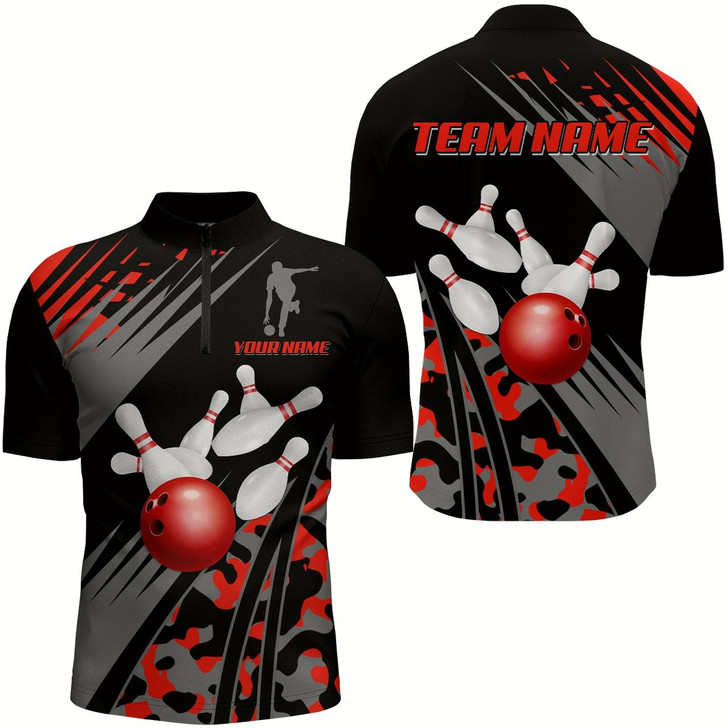 Goofygear Custom Bowling Jerseys Men Bowling Shirt Red Camo Bowling Team Shirt Polo Style 1