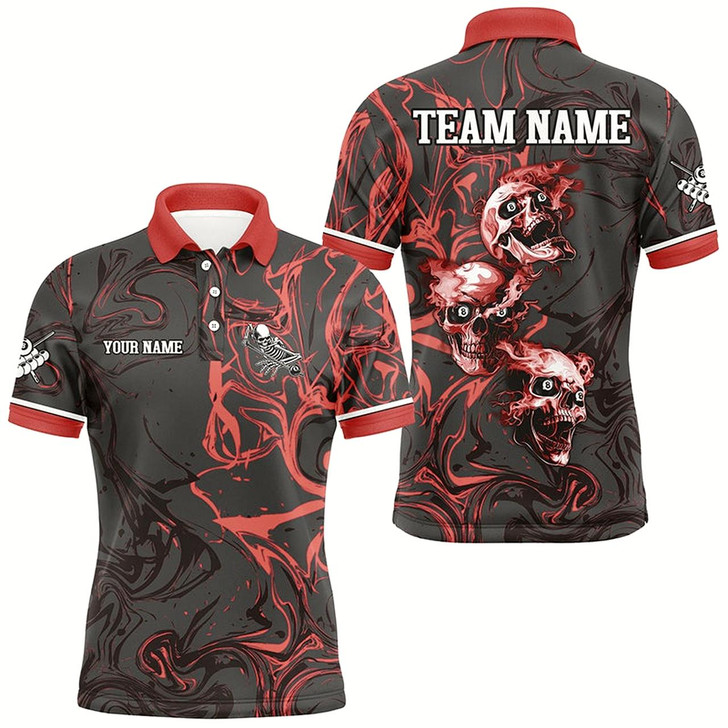 Goofygear Black And Red Abstract Custom Skull Smoke Billiard Shirt For Men, Billiard Jersey Pool Player Shirt