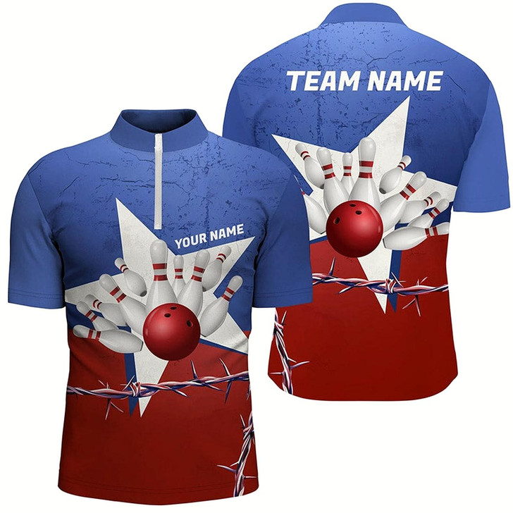 Goofygear Custom Texas Bowling Shirts For Men, Barbed Wire Texas Flag Bowling Team Shirt Bowler Outfit Style 1