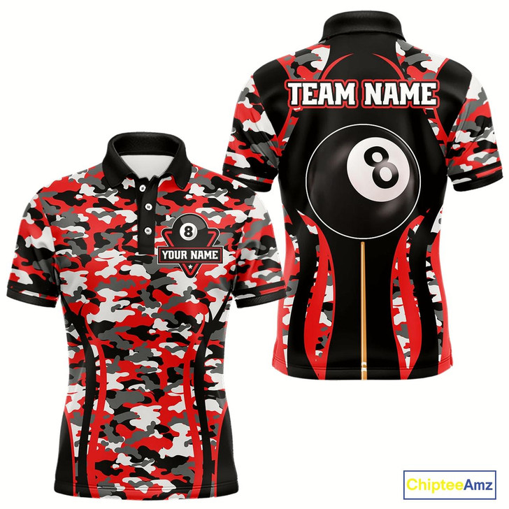 Goofygear Custom Red Camouflage 8 Ball Pool Billiard Shirt For Men, Billiard Jersey Outfit, Pool Team Shirt Style 1