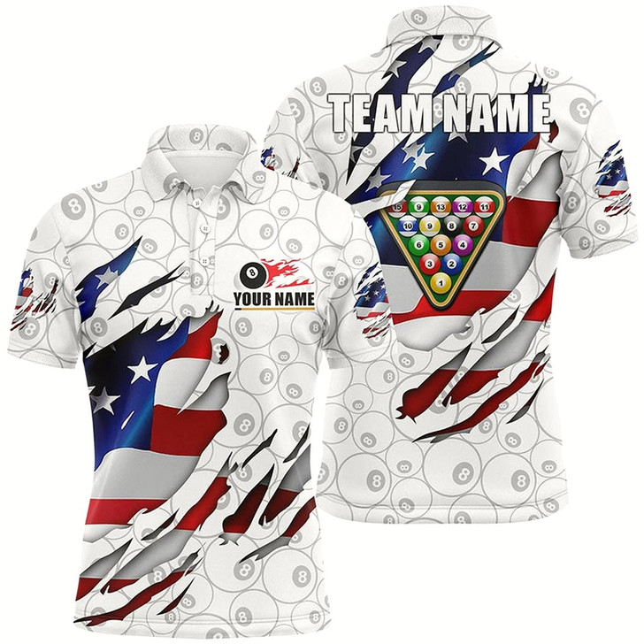 Goofygear Billiards Balls 8 Ball Pattern White Us Flag Custom Name Billiard Polo Shirts For Men