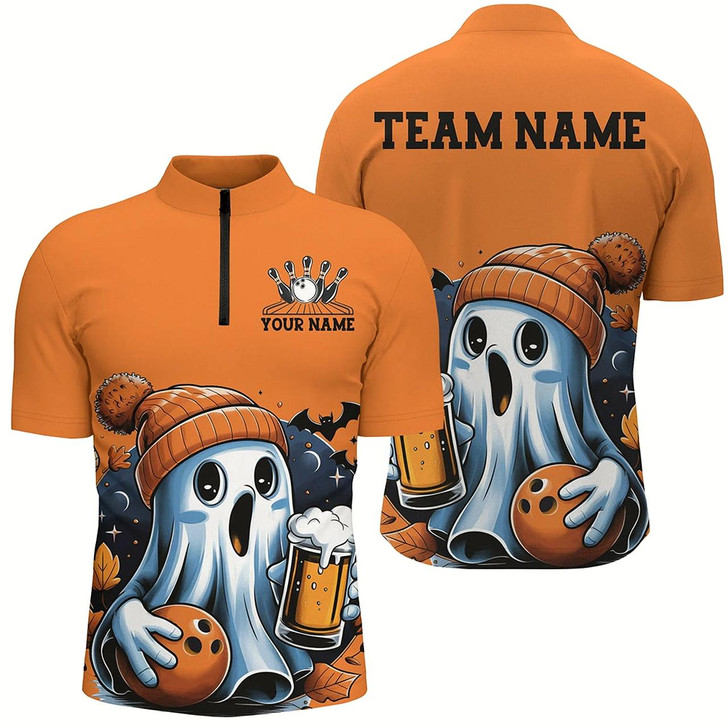 Goofygear Cute Ghost With Bowling And Beer Custom Halloween Bowling Shirts For Men, Bowler Outfits