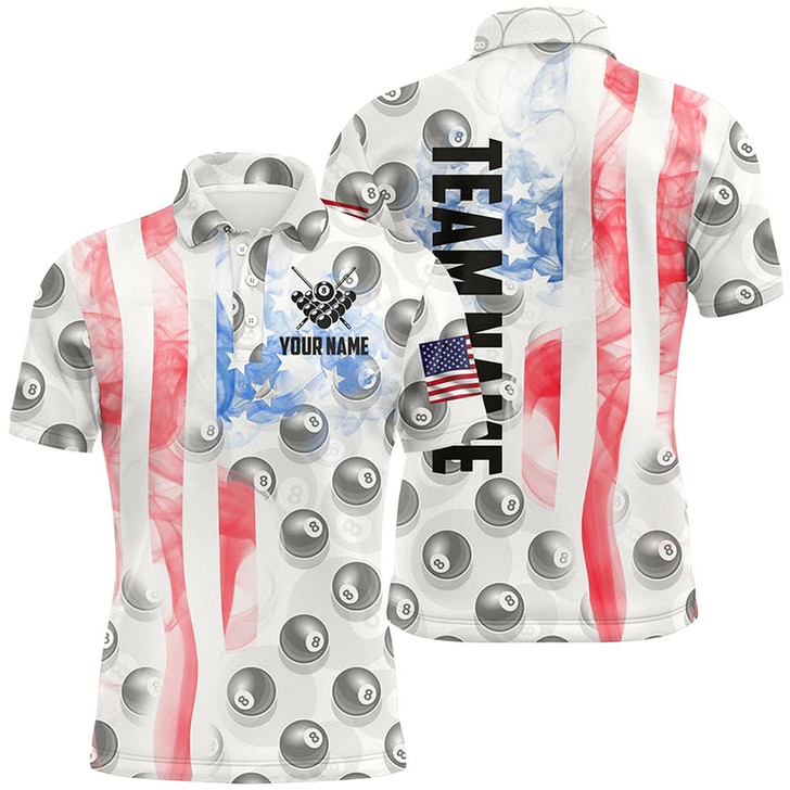 Goofygear Personalized Vintage Smoke White Us Flag Billiard Polo Shirts For Men, 8 Ball Pool Team Jerseys Style 2