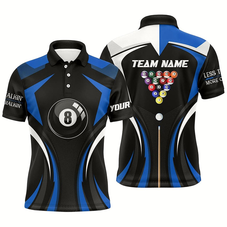 Goofygear Personalized Less Talkin More Chalkin Billiard Balls Blue Polo Shirts For Men, 8 Ball Pool Jerseys