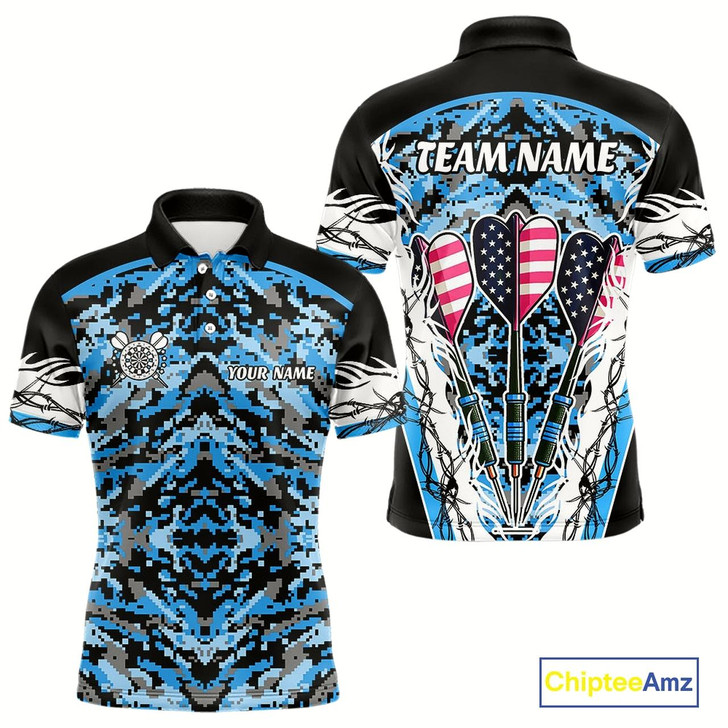 Goofygear Blue Grunge Camo Funny Us Flag Arrows Darts Shirt For Men Custom Darts Jersey Team Shirts Style 2
