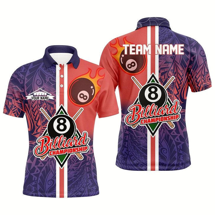 Goofygear Personalized Red Blue Tribal 8 Ball Billiard 3D Polo Shirts For Men, Custom Pool Billiards Jerseys