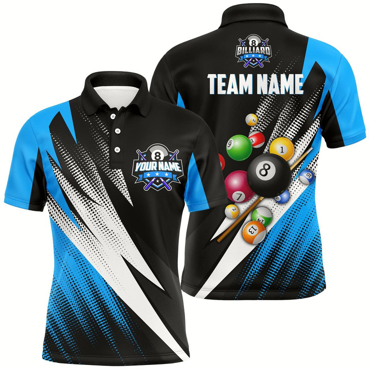 Goofygear Personalized 8 Ball Pool Billiard Balls Blue 3D Polo Shirts For Men, Custom Pool Billiards Jerseys Style 1