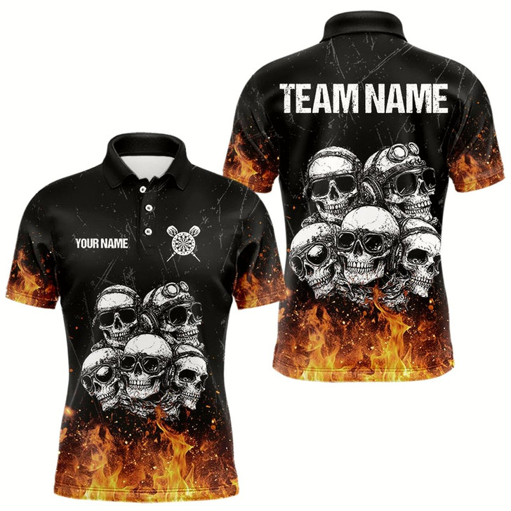 Goofygear Personalized Fire Flame And Skulls Dart Shirts For Men, Custom Dart Team Jerseys