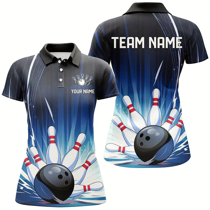 Goofygear Black And Blue Custom Bowling Team Shirts For Men, Striking Bowling Jerseys Style 1