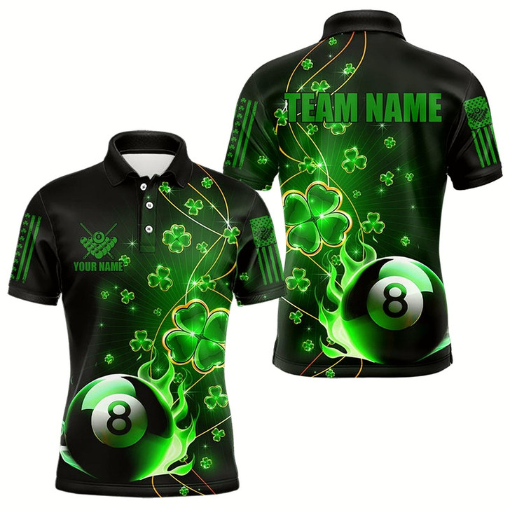 Goofygear Green 8 Ball Pool Fire Luckiest Shamrock Men Billiard Shirt Custom St Patrick Day Billiard Jerseys