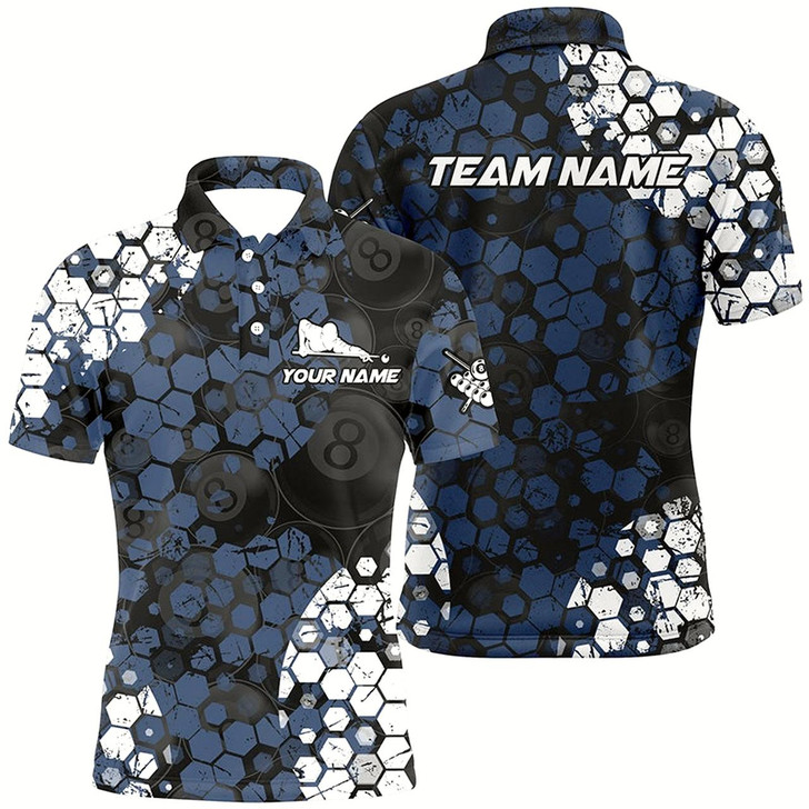 Goofygear Personalized Blue And White Hive Billiard Shirts For Men Custom Grunge Retro Billiard Jerseys
