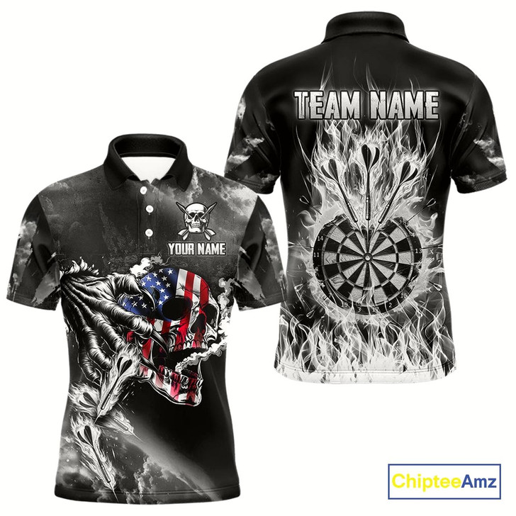 Goofygear Fire Flame Darts Board American Flag Skull Dart Shirts For Men Custom Darts Team Jerseys Grey