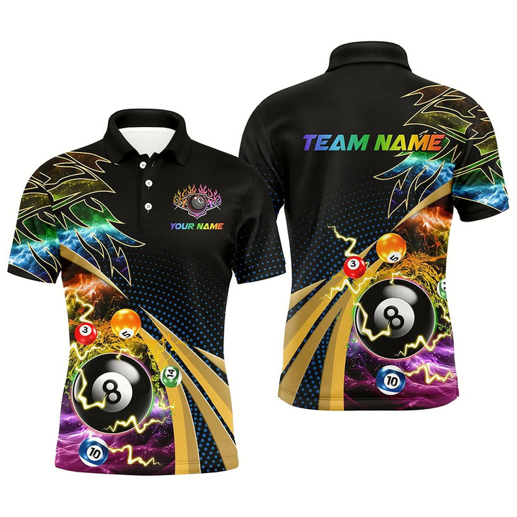 Goofygear Personalized Colorful Flame 8 Ball Billiard Shirts For Men, Cool Billiard Team Shirts Pool Jerseys