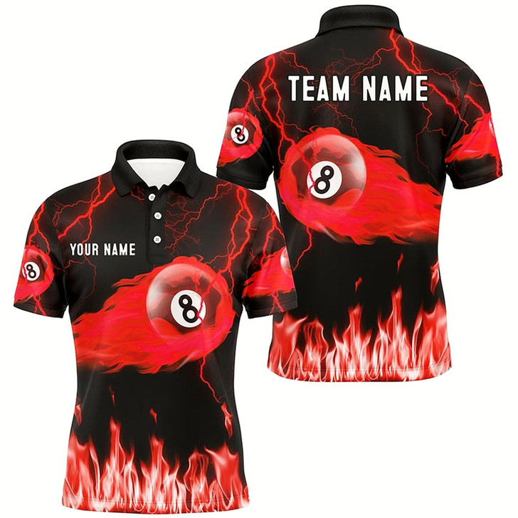 Goofygear Personalized Red 8 Ball Flame Thunder Lightning Billiard Shirts For Men, Pool Team League Shirts