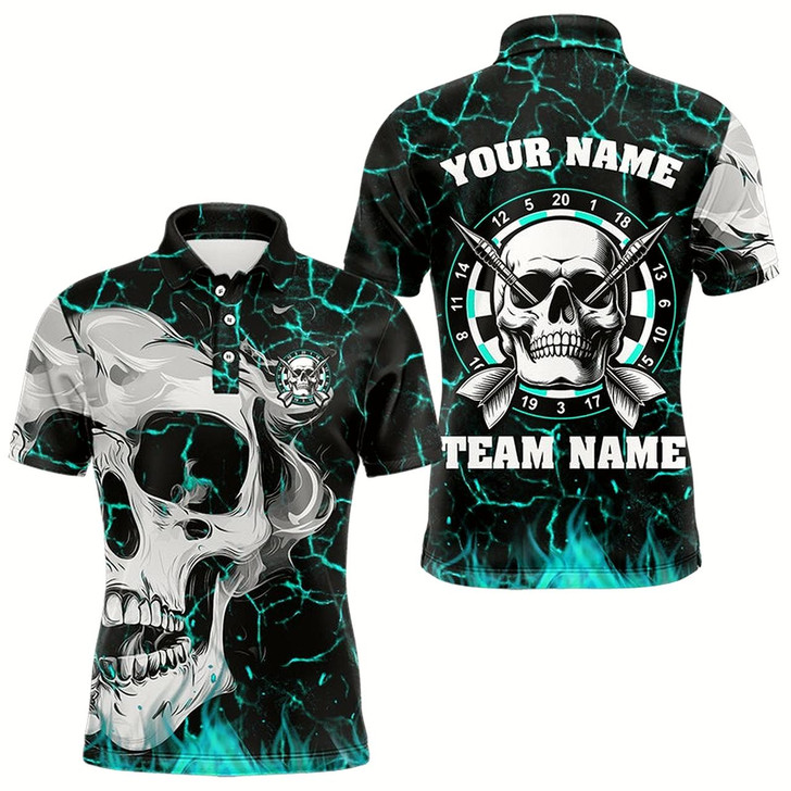 Goofygear Personalized Turquoise Glowing Crack Skull Dart Shirts Custom Scary Dart Shirts For Men Dart Jersey