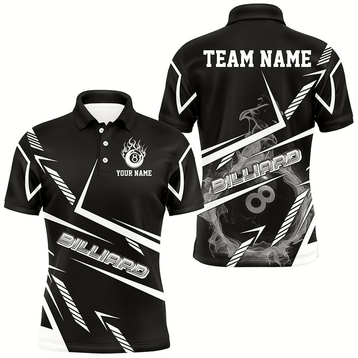 Goofygear Personalized Black White Flame 8 Ball Billiard Shirts For Men, Billiard Team Shirts Pool Jerseys