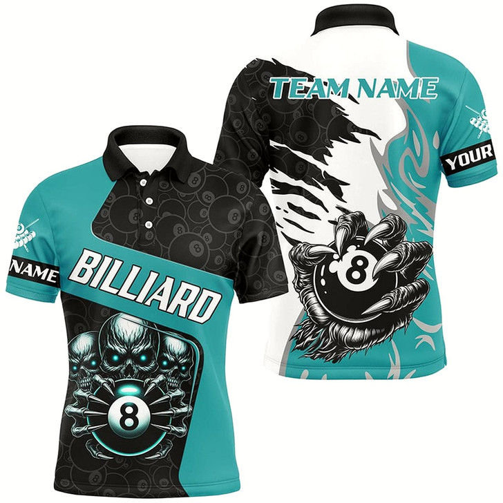 Goofygear Personalized Skull Sharp Claws Billiard Shirts For Men, 8 Ball Pool Team Jerseys Shirts Turquoise