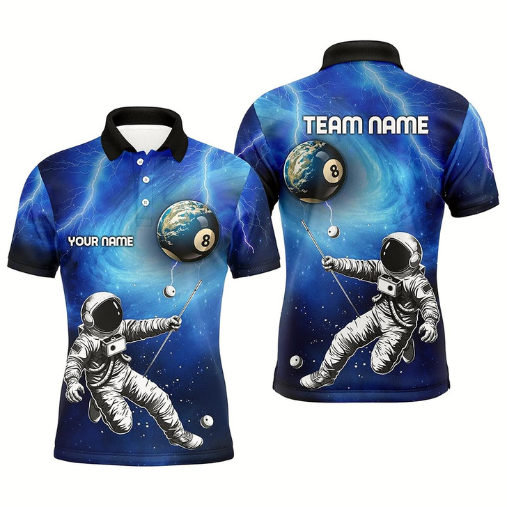 Goofygear Personalized Galaxy Astronaut 8 Ball Pool Billiard Shirts For Men, Funny 3D Printed Billiard Shirts