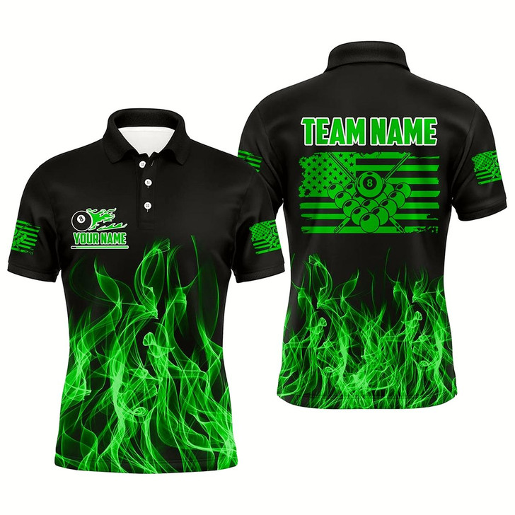 Goofygear 3D Green Flaming American Flag Men Billiard Shirt Custom Patriotic Pool Player Billiard Jersey