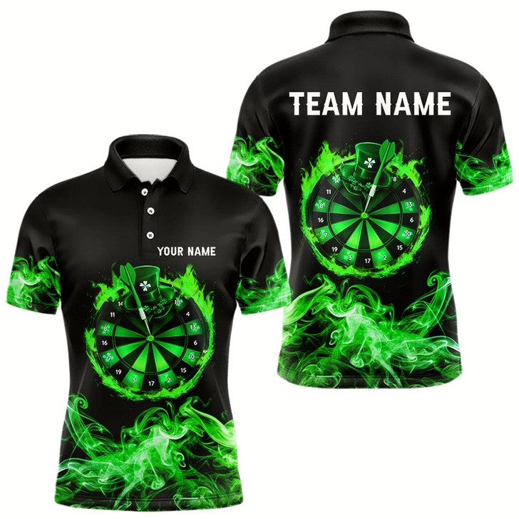 Goofygear Green Flame Smoke Lucky Clover Darts Shirts For Men Custom St Patrick Day Team Darts Jersey Outfit