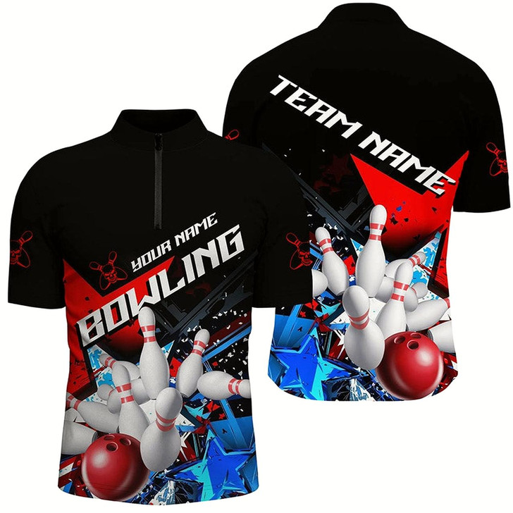 Goofygear Red White And Blue Stars Custom Us Bowling Shirts For Men, Patriotic Bowling Team Shirts Style 1
